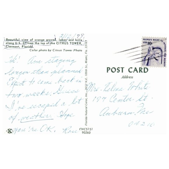 Postcard Orange groves lakes hills U.S. 27 top of Citrus tower Clermont Florida - Picture 2 of 2